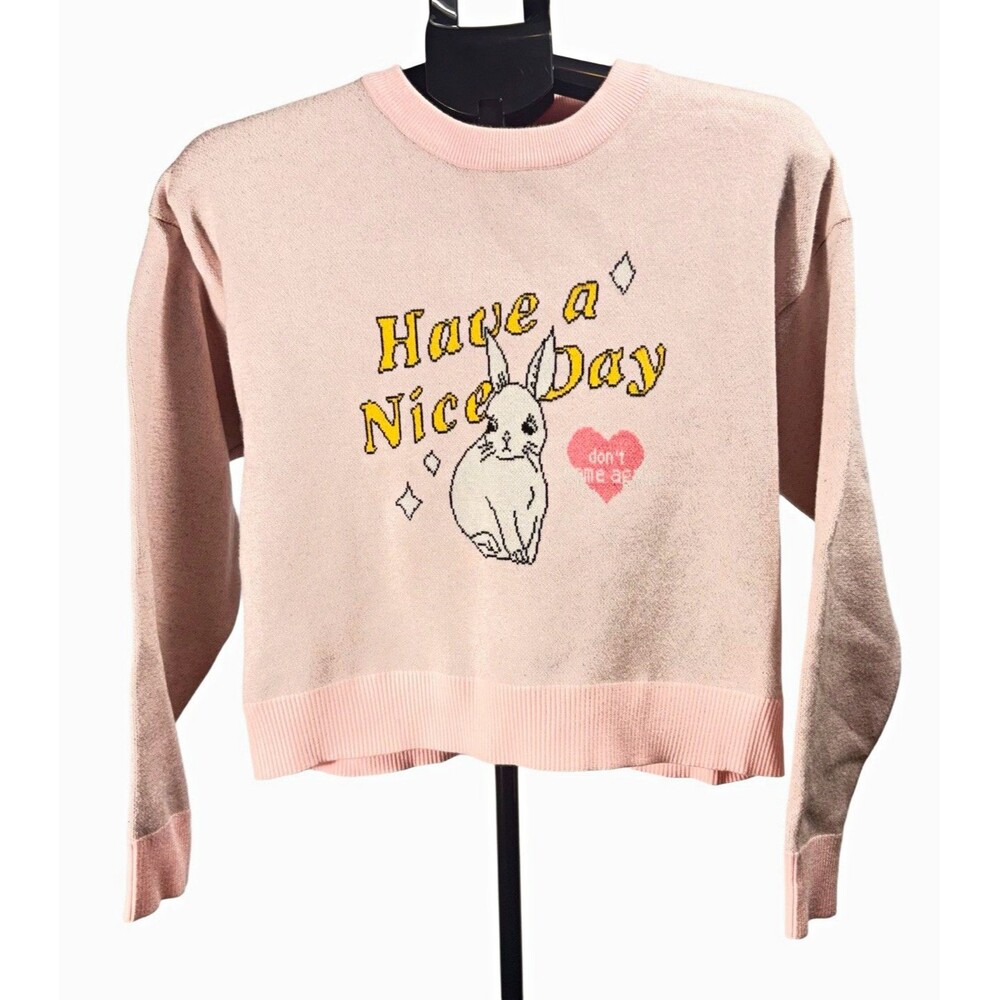 Forever 21 Women’s Size S Pink Bunny Graphic Crewneck Knit Pullover Sweater